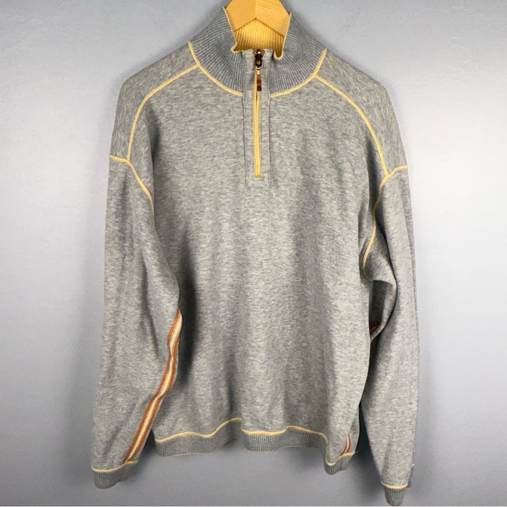 Tommy Bahama Flipshore Reversible Quarter Zip Pullover Size L Gray‎ Yellow *READ
